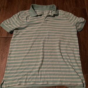 Cyan and white striped polo shirt
